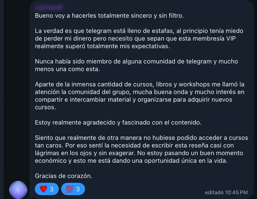 Reseña de un miembro de la Membresía VIP en el grupo de Telegram