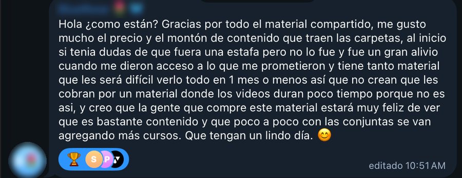 Reseña de un miembro de la Membresía VIP en el grupo de Telegram