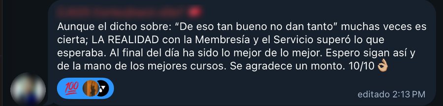 Reseña de un miembro de la Membresía VIP en el grupo de Telegram