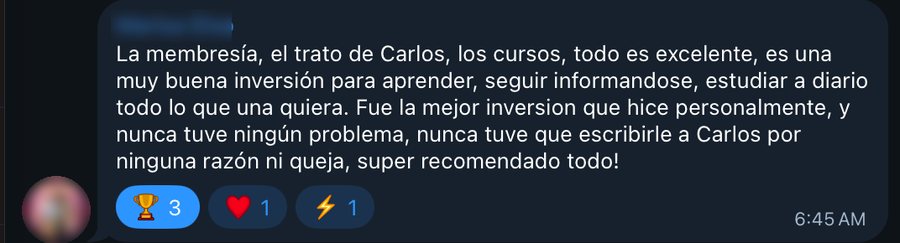 Reseña de un miembro de la Membresía VIP en el grupo de Telegram