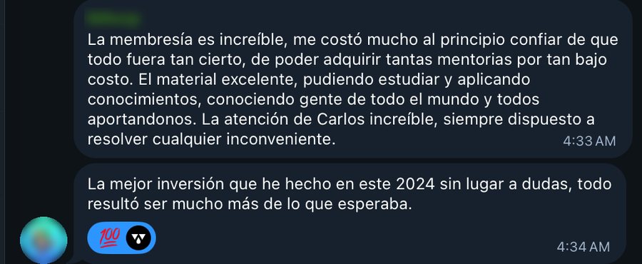 Reseña de un miembro de la Membresía VIP en el grupo de Telegram