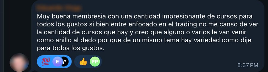 Reseña de un miembro de la Membresía VIP en el grupo de Telegram
