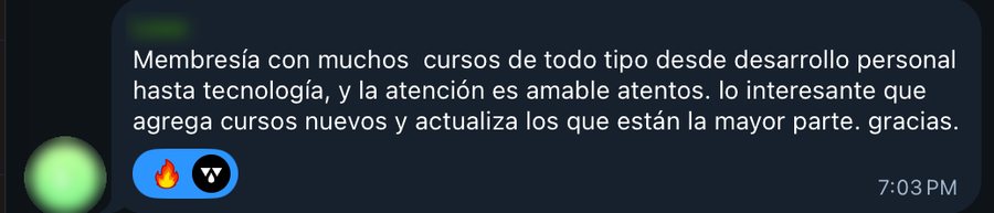 Reseña de un miembro de la Membresía VIP en el grupo de Telegram